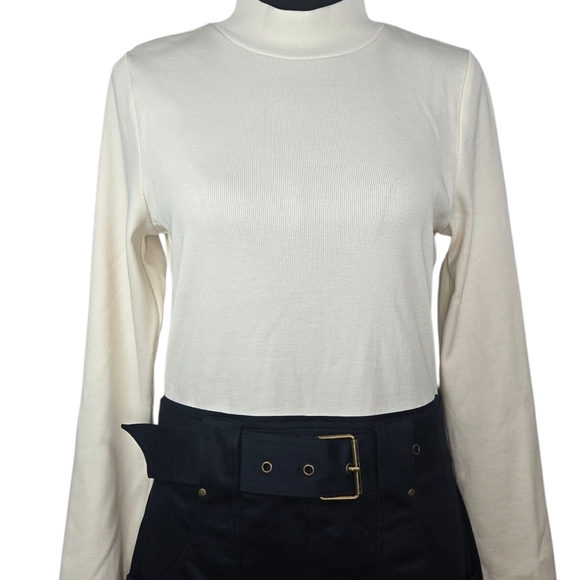 NWT $368 Veronica Beard Morrissey Contrast Belted Mini Dress White/Navy Size M - Picture 4 of 13